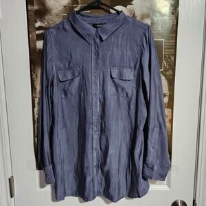 Women's Size Large a.n.a Brand Grey Blouse/Button Up long Sleeve Shirt